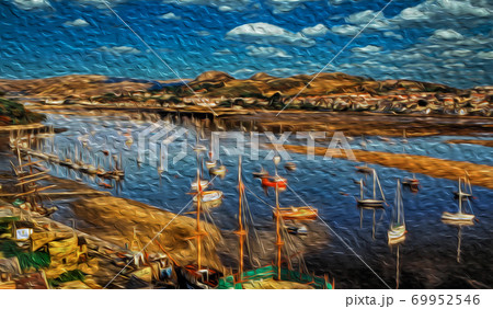 Sailboats moored in canal at the Conway Bay Harbor 69952546