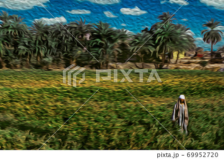 Egyptian man on a field near Luxor Egyptian man on a field near Luxor 69952720