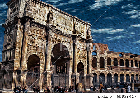 Arch of Constantine beside the Colosseum in Rome 69953417