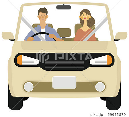 若い男女がドライブで笑顔のイラスト 若い男女がドライブで笑顔のイラスト 69955879