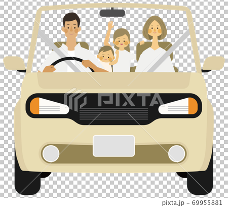 一家四口在驅動器上微笑的插圖 69955881