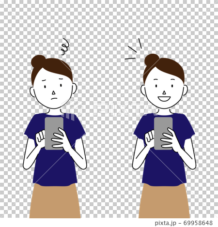 使用智能手機的女性插圖集（我不知道該如何使用！） 69958648