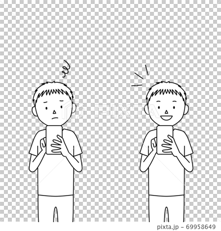 為使用智能手機的男孩設置的插圖（我知道我不知道如何使用它！） 69958649