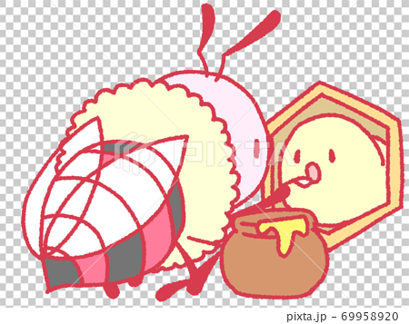 幼虫にごはんを食べさせるミツバチ 赤色 のイラスト素材 6995