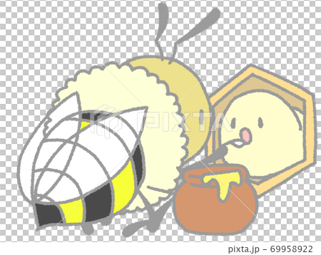 幼虫にごはんを食べさせるミツバチ（灰色） 69958922