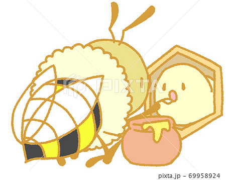 幼虫にごはんを食べさせるミツバチ 黄色 のイラスト素材