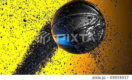 オレンジとブルーを背景にしたバスケットボールと微粒子のイラスト素材