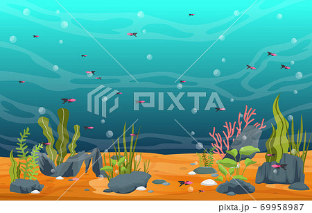 Beautiful Aquarium Fish Colorful Reef Water Plant Illustration 69958987