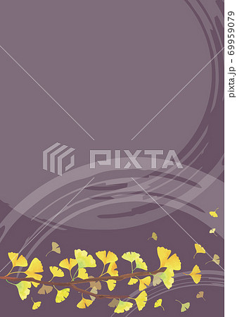 和風の背景素材 銀杏の枝 下に装飾 紫色背景 縦長 A3 比率 のイラスト素材