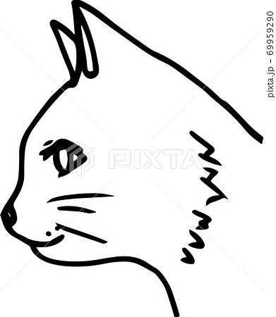 かわいい猫のシンプルな横顔の線画イラストのイラスト素材