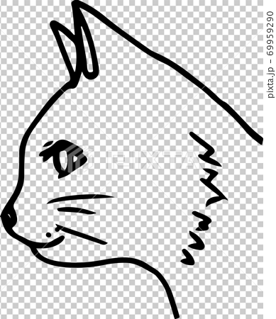 Simple Profile Line Art Illustration Of A Cute Cat Stock Illustration