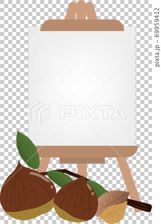 Autumn copy space illustration of chestnuts, dead leaves and easel board 69959412