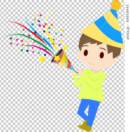 クラッカーを鳴らす可愛い子供のイラストのイラスト素材