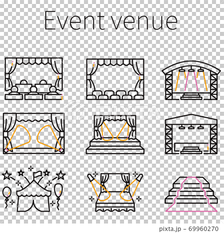 色の線画 イベント会場 アイコン 黒基調のイラスト素材