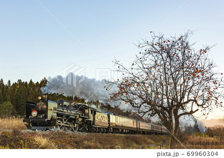 残し柿とSLクリスマストレイン 福島県喜多方市 残し柿とSLクリスマストレイン 福島県喜多方市 69960304