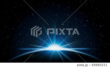 宇宙から見た地球と輝く星 宇宙から見た地球と輝く星 69960331