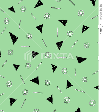 ラフなタッチの図形テキスタイル 黒三角 明るい緑色 のイラスト素材