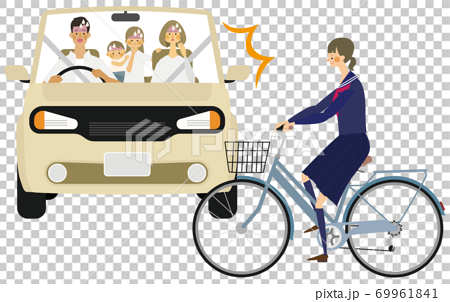 車と高校生の自転車の事故イラストのイラスト素材