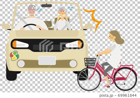 高齢者マークの車と子供の自転車の事故イラストのイラスト素材