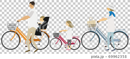 サイクリングをする家族のイラストのイラスト素材