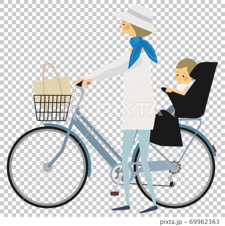 2人乗りの自転車おす母親のイラストのイラスト素材