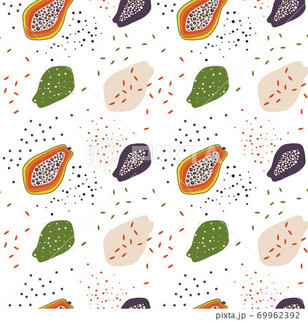 Papaya Fruit Halves Pattern in Cartoon Style Papaya Fruit Halves Pattern in Cartoon Style 69962392
