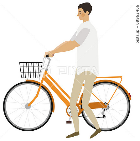 自転車を押す男性のイラストのイラスト素材