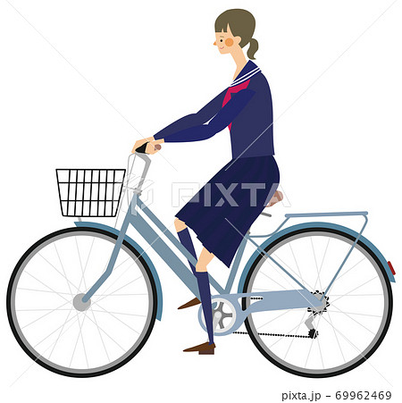 自転車に乗る女子学生のイラストのイラスト素材