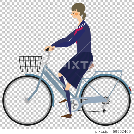 自転車に乗る女子学生のイラストのイラスト素材