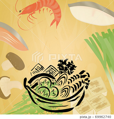 お鍋料理の背景イラスト金色（海鮮鍋） 69962740