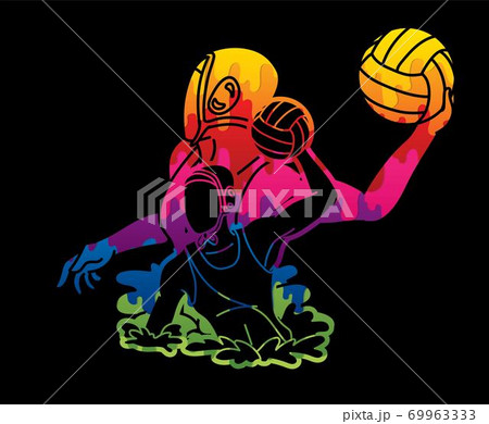 Group of water polo players action cartoon graphic vector Group of water polo players action cartoon graphic vector 69963333