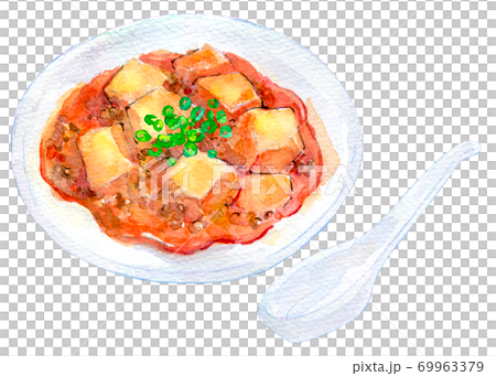 水彩イラスト 食品 麻婆豆腐のイラスト素材