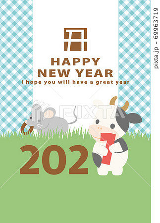 2021年丑年 2021の数字を持つ牛の年賀状テンプレート 2021年丑年 2021の数字を持つ牛の年賀状テンプレート 69963719