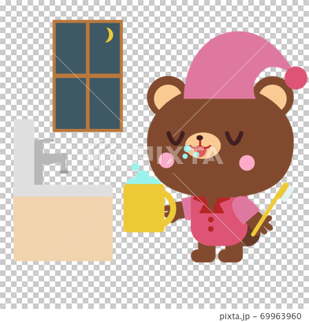 熊圖在晚上刷牙 69963960