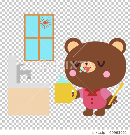 朝に歯磨きをするクマイラスト 朝に歯磨きをするクマイラスト 69963961