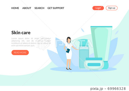 Skin Care Landing Page Template, Beauty Salon and Care Cosmetics Web Page, Mobile App, Homepage Vector Illustration 69966328