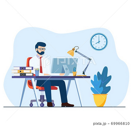 business man working on computer at the desk in office 69966810