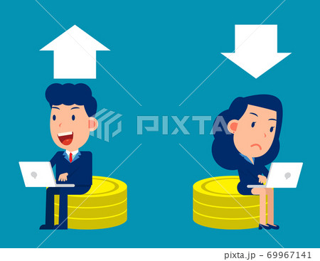 Business people sit on a pile of coins and trade Business people sit on a pile of coins and trade 69967141