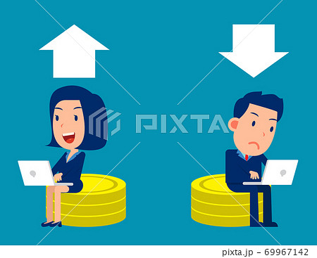 Business people sit on a pile of coins and trade Business people sit on a pile of coins and trade 69967142