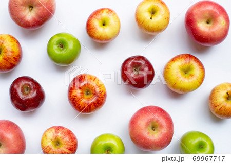 Fresh apples on white background. Top view 69967747