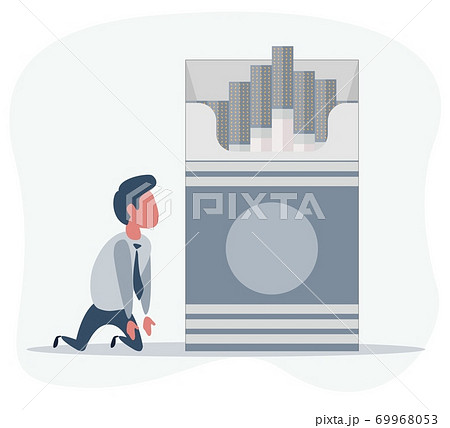 Sick man on the knees beside the Open cigarettes pack box . flat style illustration isolated on a 69968053