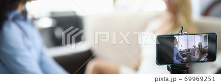 Recording video of woman blogger's conversation with journalist Recording video of woman blogger's conversation with journalist 69969251