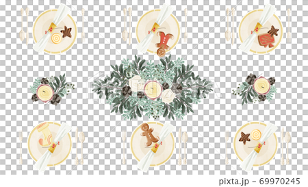 Christmas table setting illustration 69970245