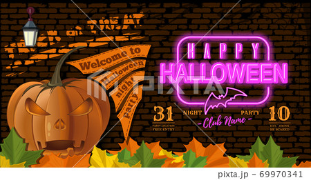 Welcome to Halloween night party. Invitation card 69970341