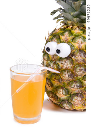 pineapple with juice isolated on white background pineapple with juice isolated on white background 69971289