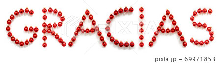 Red Christmas Ball Ornament Building Word Gracias Means Thank You 69971853