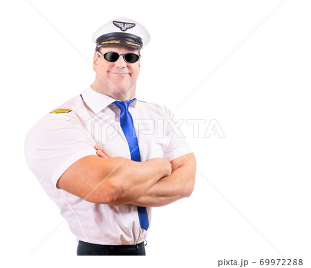 Adult pilot with sunglasses, isolated on white background.  69972288