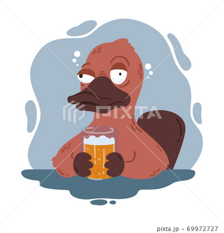 Drunk platypus with a glass of beer. Funny duckbill in the pub. Australian wildlife. Vector cartoon illustration isolated on white background. Drunk platypus with a glass of beer. Funny duckbill in the pub. Australian wildlife. Vector cartoon illustration isolated on white background. 69972727