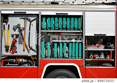 Fire truck at the scene of a fire 69973035