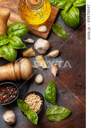 Homemade pesto sauce cooking Homemade pesto sauce cooking 69976047